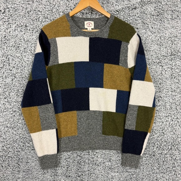 Brooks Brothers Sweater Mens Large 100% Wool Patchwork Colorblock Crewneck - Picture 1 of 13